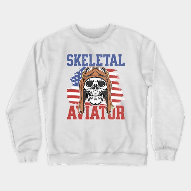 Skeleton Aviator Pilot Crewneck Sweatshirt by Odetee